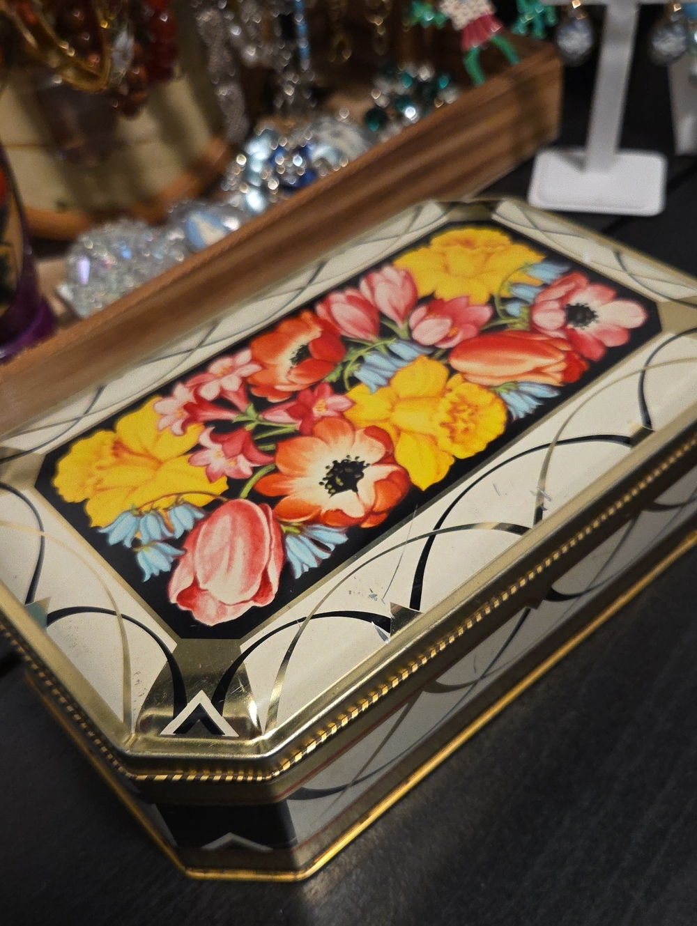 Floral Vintage Decorative Tin Filled With Jewellery